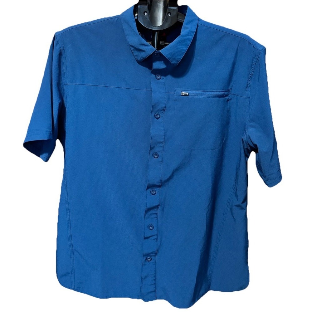Gerry‎ Mens L Blue Short Sleeve Performance Wicking Shirt Zip Pocket Gorpcore